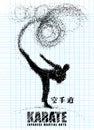 Silhouette of a karateka doing standing side kick .Vector