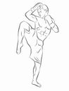 Silhouette of a kickboxer, vector draw