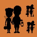 Silhouette of kids with Halloween costume