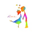 The silhouette of kissing multi-colored people. Love is a kiss. mixed media. Vector illustration Royalty Free Stock Photo