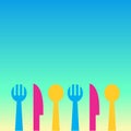 silhouette of knife, fork and spoon Background full color