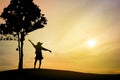 Silhouette lady with tree