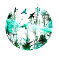 The silhouette of the landscape of nature. Abstract circle forest. Vector illustration