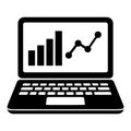 Silhouette laptop displaying data analytics with bar graph and line chart visualization vector illustration Royalty Free Stock Photo