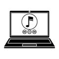 Silhouette laptop music player app modern