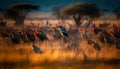 Silhouette of large animals flying at dusk generated by AI