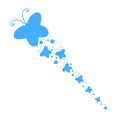 Silhouette of a large butterfly and small butterflies flying after it