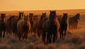 Silhouette of large herd grazing in tranquil sunset meadow generated by AI Royalty Free Stock Photo
