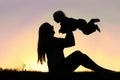 Silhouette of Laughing Mother and Baby Playing Out