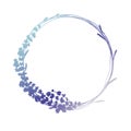 Silhouette of lavender wreath in blue and purple colors, isolated on white.