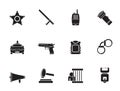 Silhouette law, order, police and crime icons