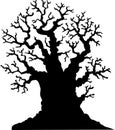 Silhouette leafless oak tree cartoon