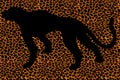 Silhouette leopard, ocelot or wild cat on repeated fur leather print