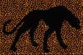 Silhouette leopard, ocelot or wild cat on repeated fur leather print