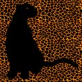 Silhouette leopard, ocelot or wild cat on repeated fur leather print