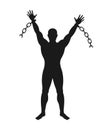 Silhouette liberated man which broken chain Royalty Free Stock Photo