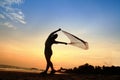 Silhouette lifestyle woman pose play cotton on the beach