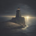 Silhouette of a lighthouse in the dark. AI-Generated.