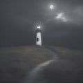 Silhouette of a lighthouse in the dark. AI-Generated.