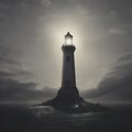 Silhouette of a lighthouse in the dark. AI-Generated.