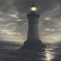 Silhouette of a lighthouse in the dark. AI-Generated.