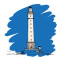 Silhouette lighthouse drawing on a blue background