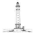 Silhouette lighthouse drawing on a white background