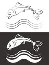 Silhouette and line fish with waves