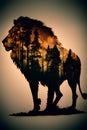 Silhouette of a lion in the forest. Vector illustration. Royalty Free Stock Photo
