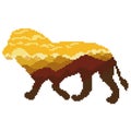 Silhouette of a lion with a pattern inside in brown and yellow colors, painted in squares, pixels