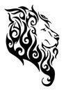 Silhouette lion side head tribal tattoo logo design from flame fire Royalty Free Stock Photo