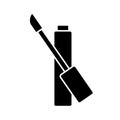 Silhouette Lip gloss, liquid lipstick or concealer with brush. Outline icon of makeup. Black simple illustration of decorative