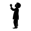 Silhouette of a little boy Holding Sharing An Apple. Isolated Vector Illustration