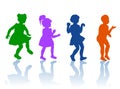 Silhouette of little boys and girls