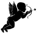 Silhouette little cupid with bow and arrow