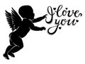 Silhouette little cupid with I love you Royalty Free Stock Photo