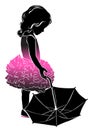 Silhouette little girl in pink with umbrella