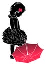 Silhouette little girl with pink umbrella Royalty Free Stock Photo