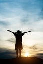 Silhouette of little girl raising hand happy time Royalty Free Stock Photo