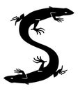 Silhouette of a lizard as letter