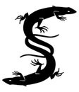 Silhouette of a lizard as letter