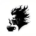 A silhouette logo design for coffee shop, aesthetic, artistic, banksy art style, t-shirt prints, white background