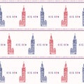 Silhouette London Big Ben Clock Tower seamless vector pattern. Famous