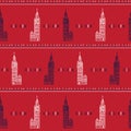 Silhouette London Big Ben Clock Tower seamless vector pattern. Famous historical british