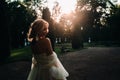 Silhouette of The lonely bride in the vintage At sunset Royalty Free Stock Photo