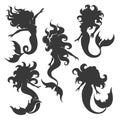 Silhouette of long haired mermaid set