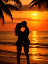 Silhouette of Love A Passionate Kiss of a Couple at Sunse