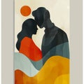 Silhouette of a loving couple on abstract background.