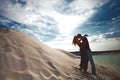 Silhouette loving couple on beach