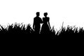 Silhouette of a loving couple in black and white